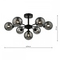 Coen - Mid Century Semi Flush Sputnik Ceiling Light - Black & Smoked Glass