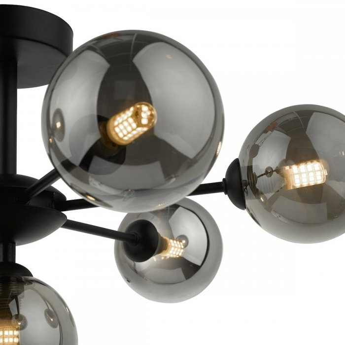 Coen - Mid Century Semi Flush Sputnik Ceiling Light - Black & Smoked Glass