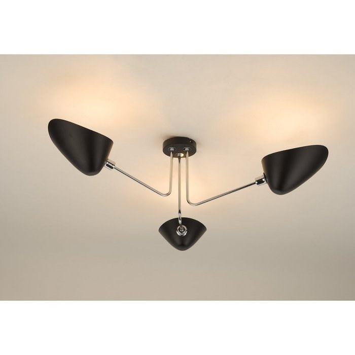 Crew - 50s Modernist Semi Flush Ceiling Light - Black & Chrome - 3 Light