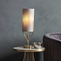 Olive - Organic Tree  Drum Table Lamp - Brushed Brass & Natural Fabric
