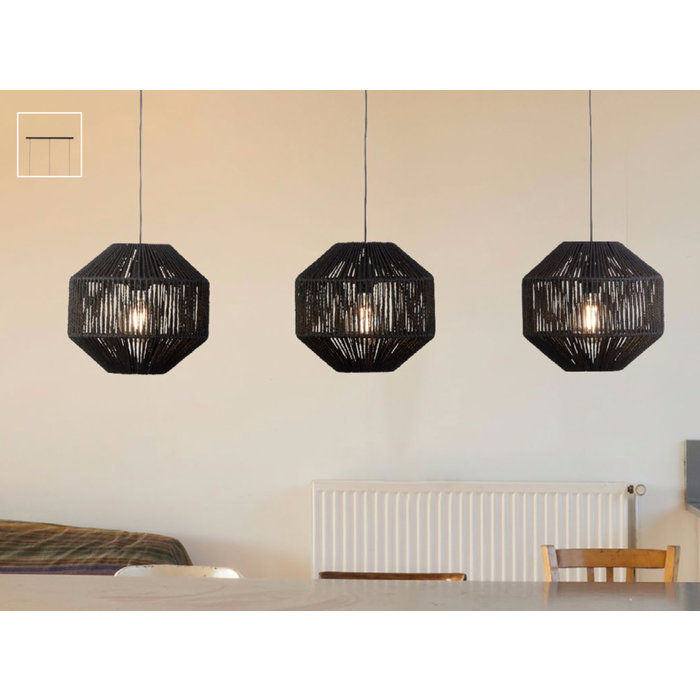 Weave - Black Wicker 3 Light  Bar Pendant