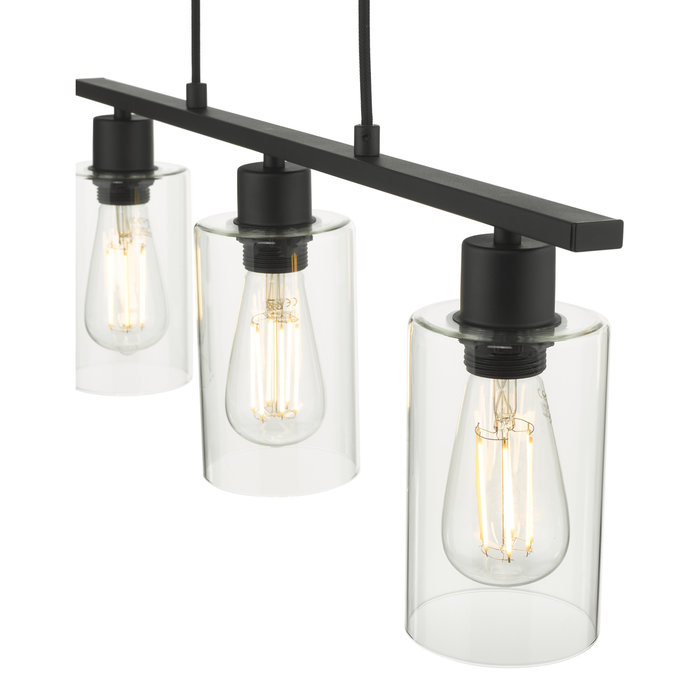 Seattle - Modern Industrial Glass & Matt Black 3 Light Bar Pendant