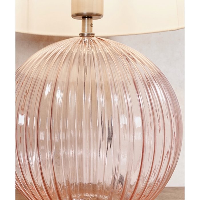 Eve - Soft Pastel Pink Tinted Ribbed Glass Table Lamp & Vintage White Shade