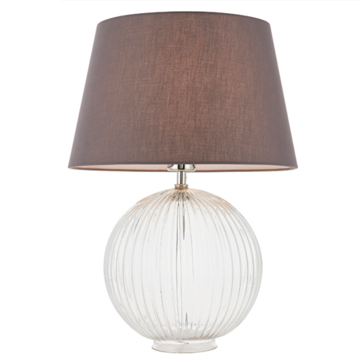 Eve - Clear Ribbed Glass Table Lamp & Charcoal Grey Shade