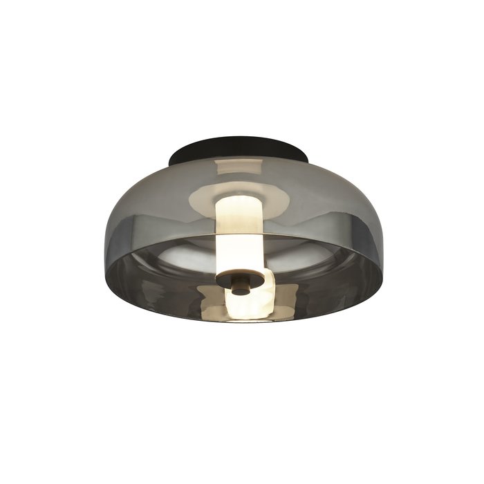 Bjorn - Scandi LED Flush Ceiling Light - Smoked Glass & Black