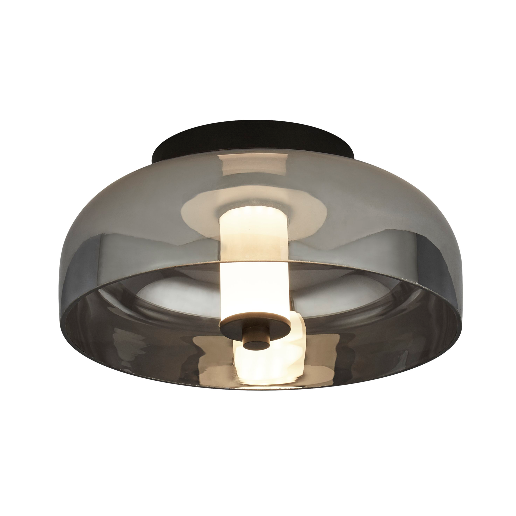 Bjorn - Scandi LED Flush Ceiling Light - Smoked Glass & Black - Lightbox