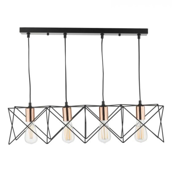 Geometric Black Cage Bar Pendant - Copper