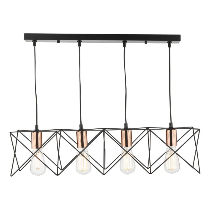 Geometric Black Cage Bar Pendant - Copper