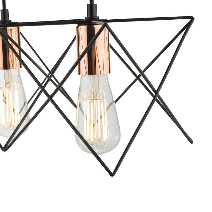 Geometric Black Cage Bar Pendant - Copper