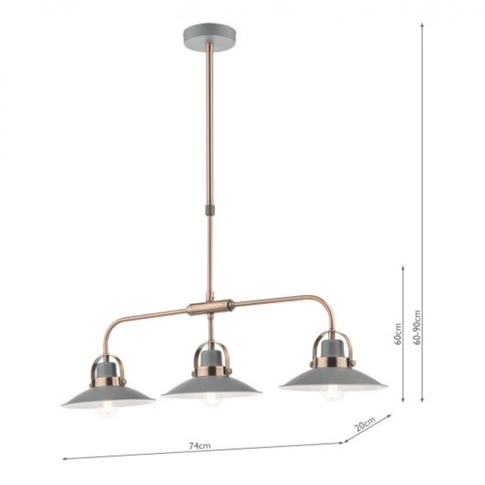 Lido - Graphite Grey and Copper Refined Industrial Bar Pendant Light