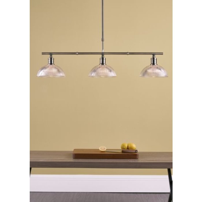 Jayne - Mid Century Glass 3 Light Bar Pendant - Antique Brass