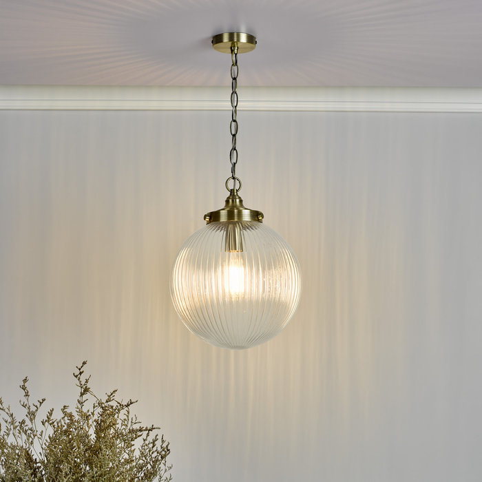 Tara - Ribbed Glass Globe Shape Pendant Light