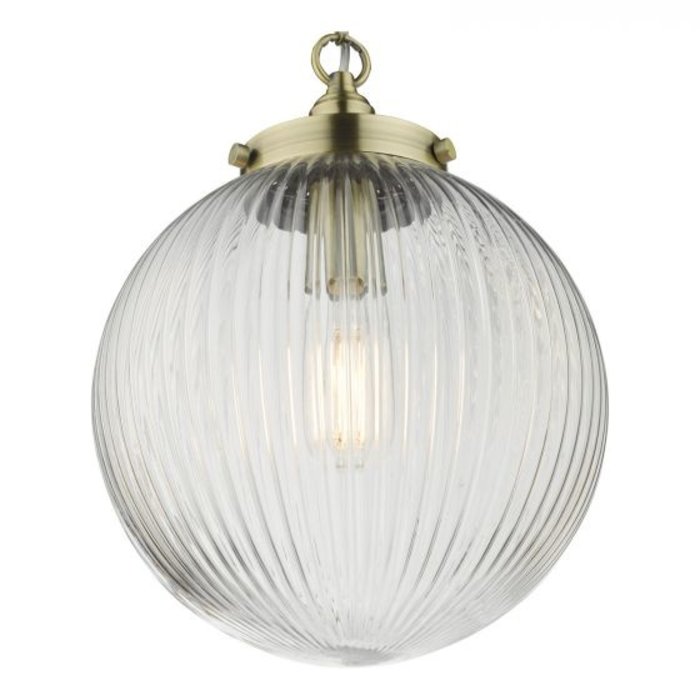 Tara - Ribbed Glass Globe Shape Pendant Light