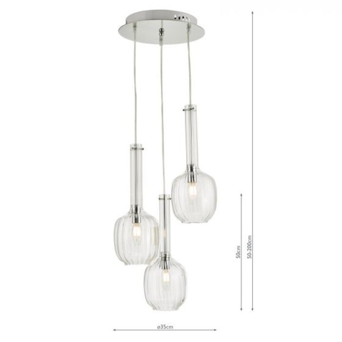 Eiffel - Ribbed Glass Modern 3 Light Cluster - Chrome