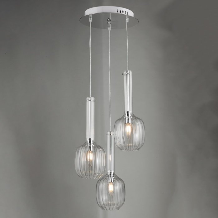 Eiffel - Ribbed Glass Modern 3 Light Cluster - Chrome