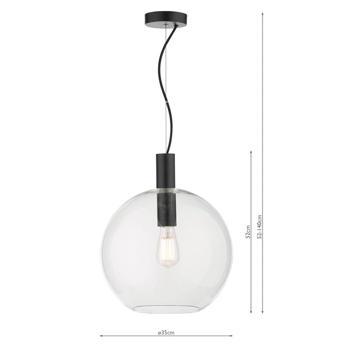 Zula - Clear Glass Globe Pendant Light - Matte Black