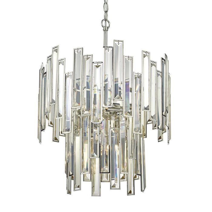 Katie  - Modern Art Deco Tiered Amber Crystal Chandelier  - Polished Nickel