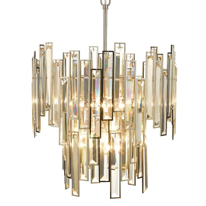 Katie  - Modern Art Deco Tiered Amber Crystal Chandelier  - Polished Nickel