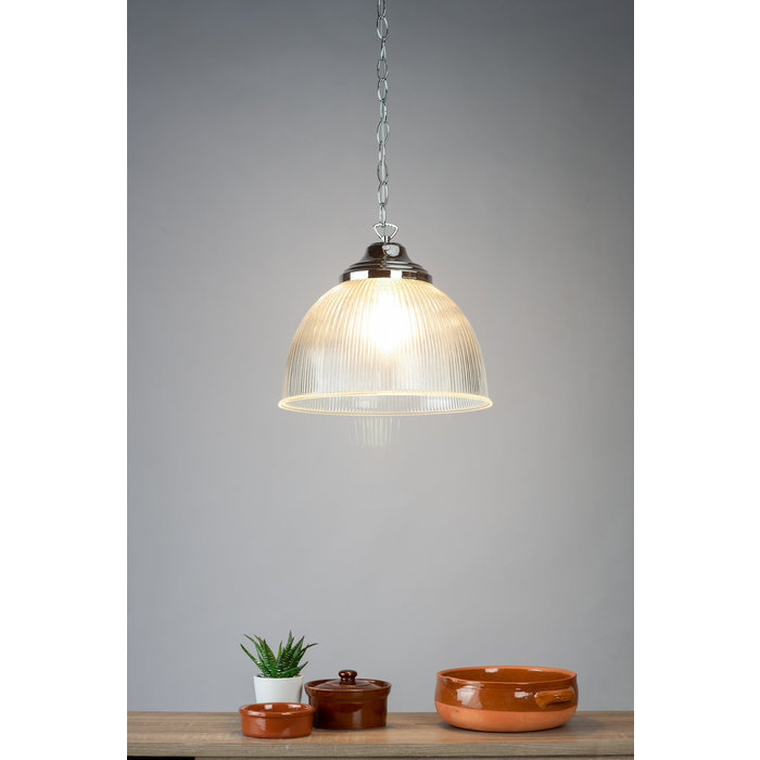 Eton - Parisian Bistro Style Dome Ribbed Glass Pendant