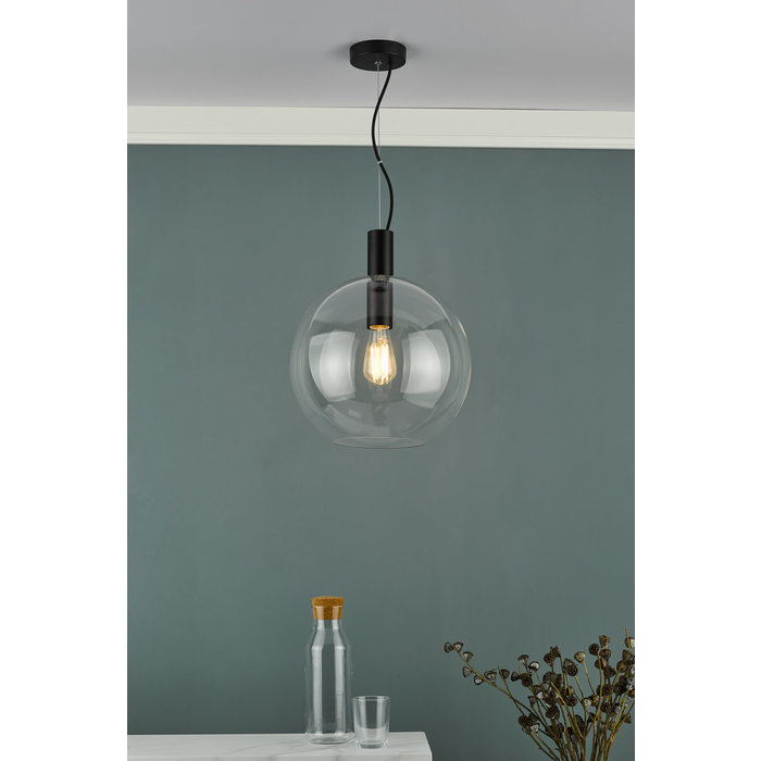 Zula - Clear Glass Globe Pendant Light - Matte Black