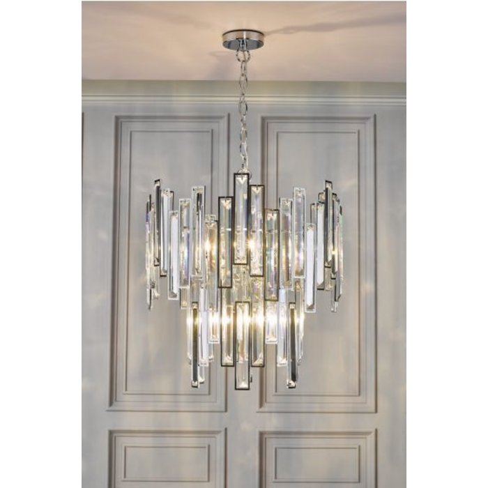Katie - Modern Art Deco Tiered Clear Crystal Chandelier - Polished Chrome