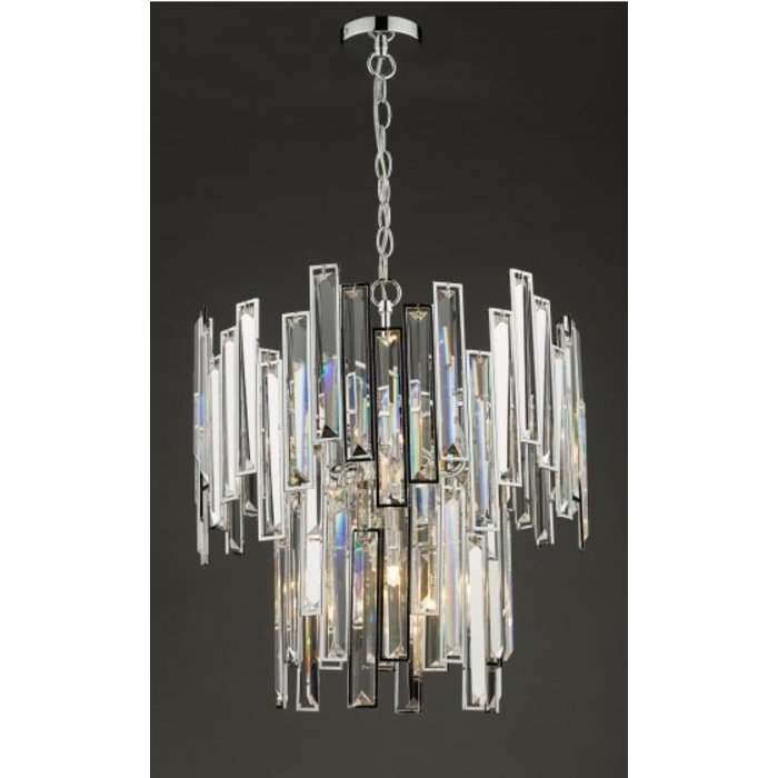 Katie - Modern Art Deco Tiered Clear Crystal Chandelier - Polished Chrome