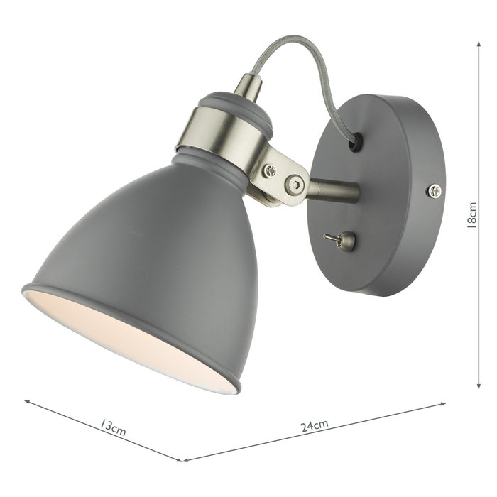 Nordic - Scandi Industrial Grey & Satin Chrome Wall Spotlight