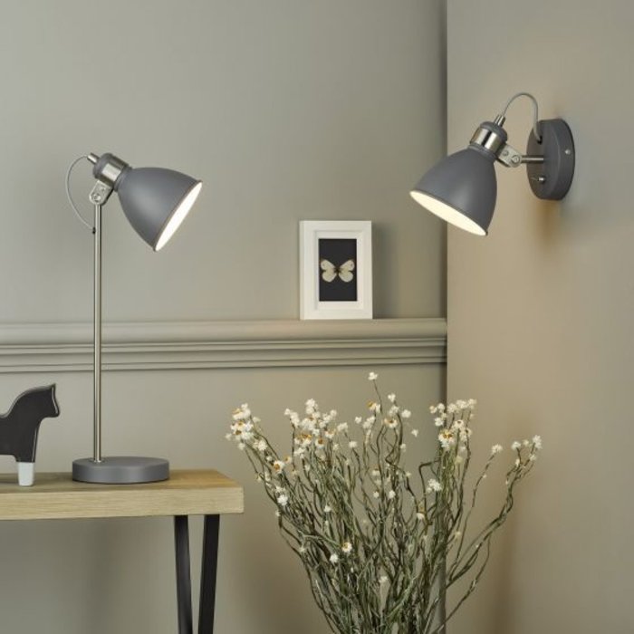 Nordic - Scandi Industrial Grey & Satin Chrome Wall Spotlight