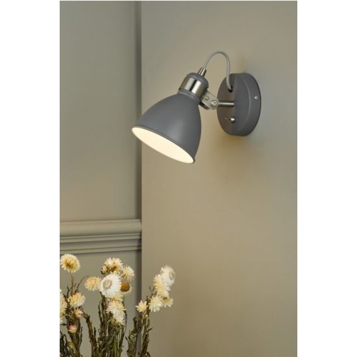 Nordic - Scandi Industrial Grey & Satin Chrome Wall Spotlight