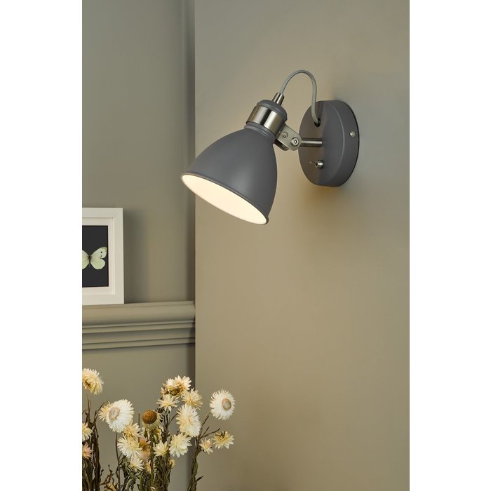 Nordic - Scandi Industrial Grey & Satin Chrome Wall Spotlight