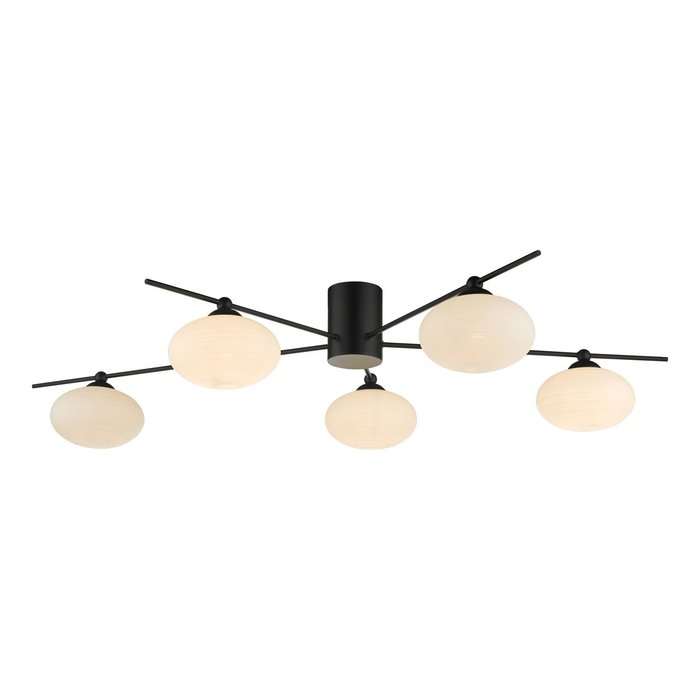 Black Semi Flush Ceiling Light – Robin - Mid Century Modern Opal Glass