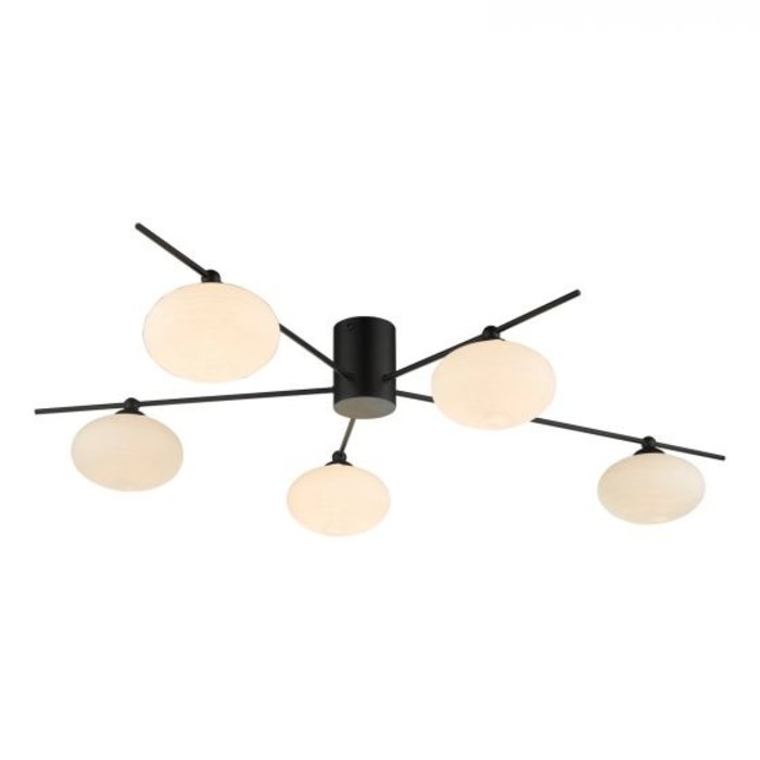 Black Semi Flush Ceiling Light – Robin - Mid Century Modern Opal Glass