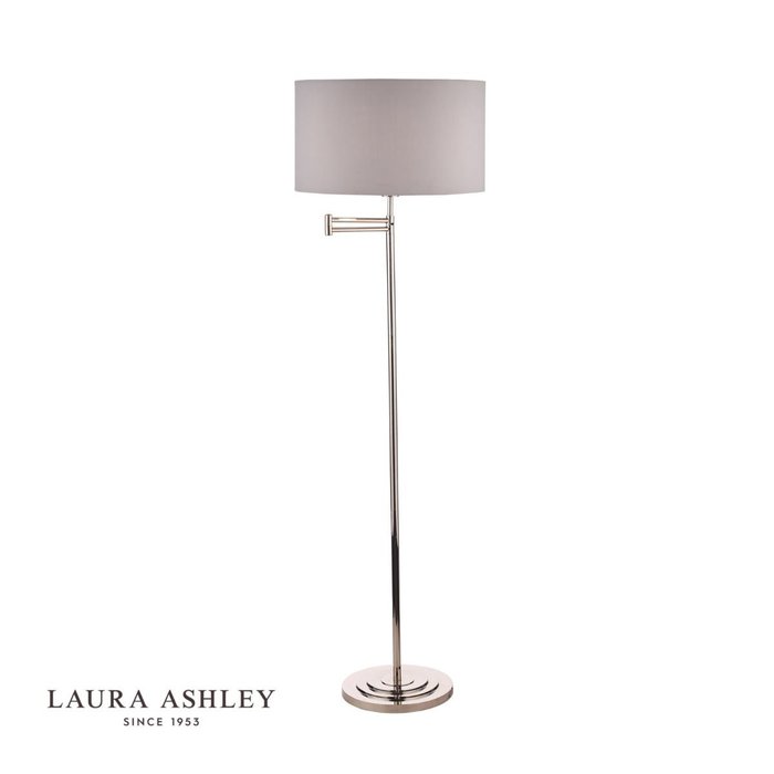 Marlowe - Classic Swing Arm Floor Lamp with Grey Linen Shade - Laura Ashley