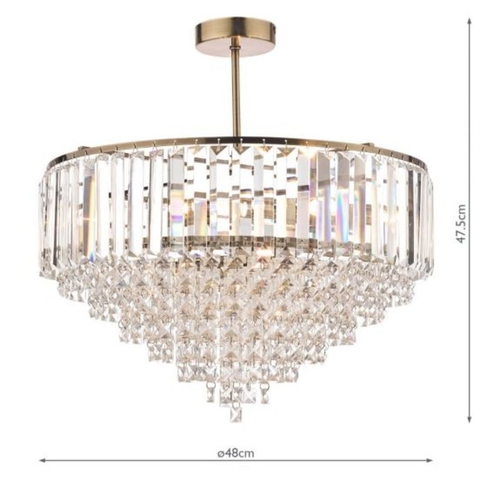 Vienna - Crystal & Brass Semi Flush Fountain Feature Ceiling Light - 5 Light - Laura Ashley