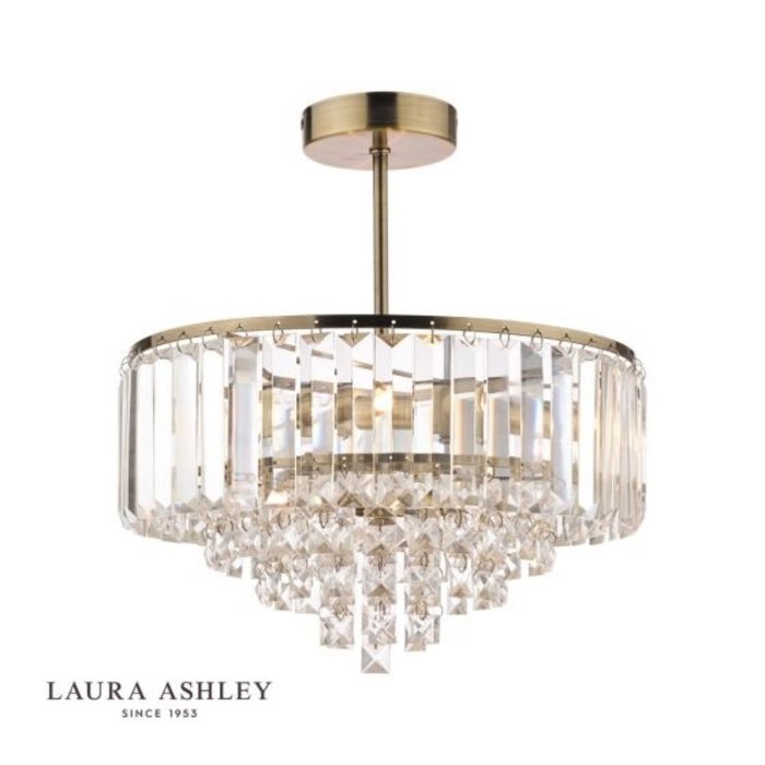 Vienna - Crystal & Brass Semi Flush Fountain Feature Ceiling Light - 3 Light - Laura Ashley