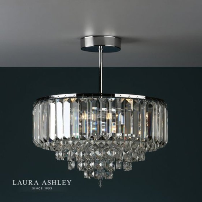 Vienna - Crystal & Chrome Semi Flush Fountain Feature Ceiling Light - 3 Light - Laura Ashley