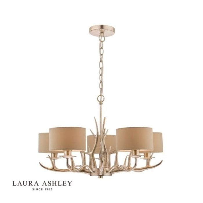 Mulroy- Antler 5 Light Chandelier with Shades - Laura Ashley