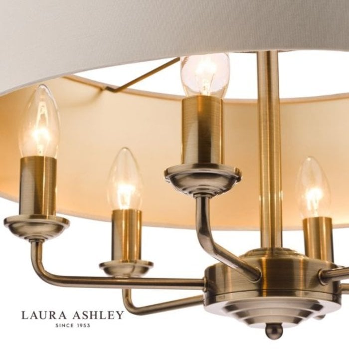 Sorrento - Drum Shade Chandelier Ceiling Light - Ivory & Brass - Laura Ashley