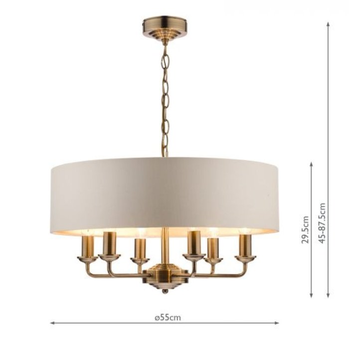 Sorrento - Drum Shade Chandelier Ceiling Light - Ivory & Brass - Laura Ashley