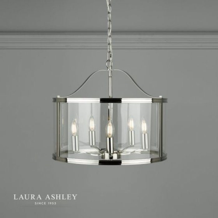 Harrington - Polished Nickel 5 Light Drum Lantern Ceiling Light - Laura Ashley