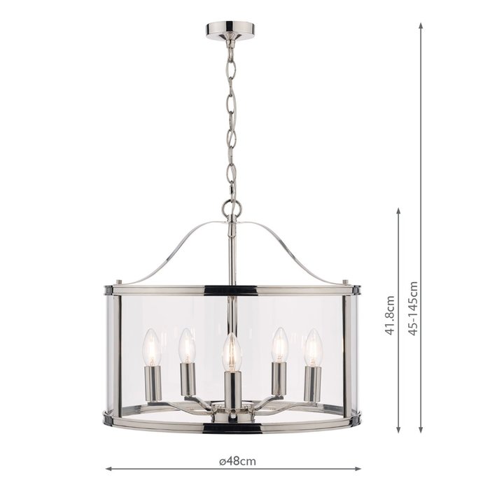 Harrington - Polished Nickel 5 Light Drum Lantern Ceiling Light - Laura Ashley