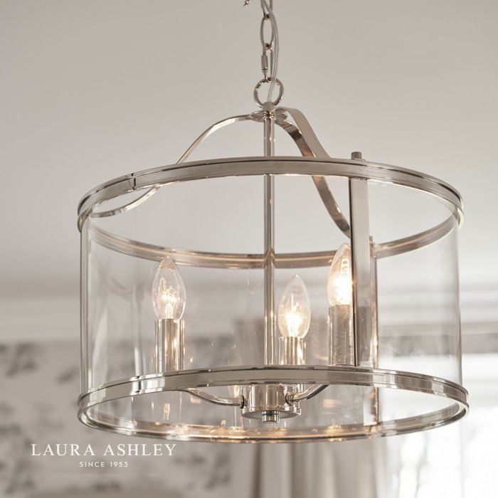 Harrington - Polished Nickel 3 Light Drum Lantern Ceiling Light - Laura Ashley