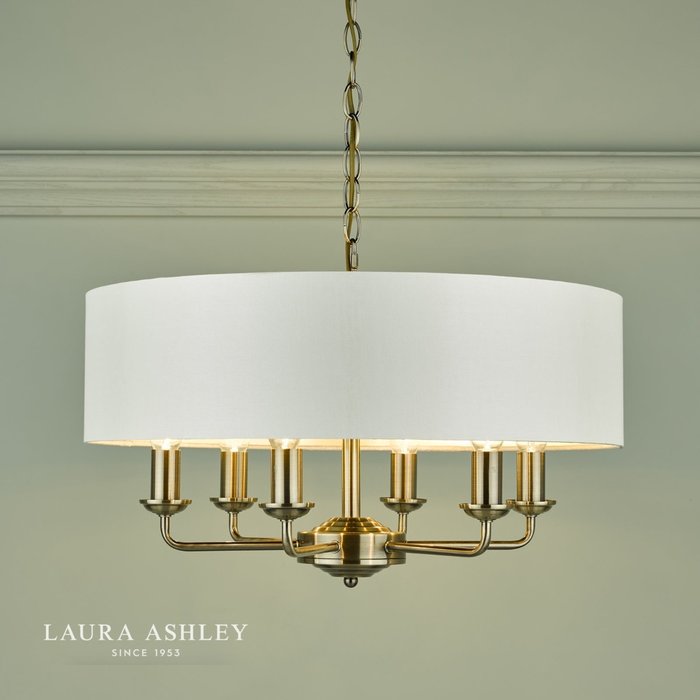 Sorrento - Drum Shade Chandelier Ceiling Light - Ivory & Brass - Laura Ashley