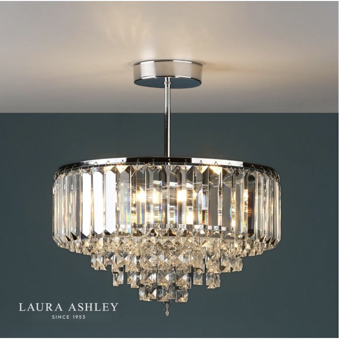 Vienna - Crystal & Chrome Semi Flush Fountain Feature Ceiling Light - 3 Light - Laura Ashley