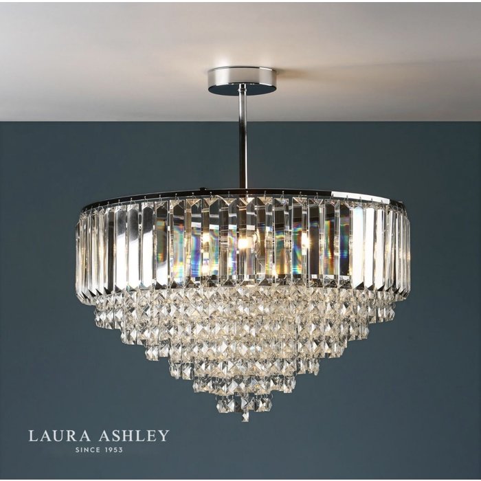 Vienna - Crystal & Chrome Semi Flush Fountain Feature Ceiling Light - 5 Light - Laura Ashley