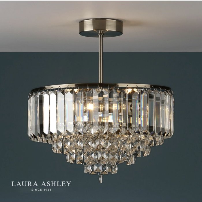 Vienna - Crystal & Brass Semi Flush Fountain Feature Ceiling Light - 3 Light - Laura Ashley