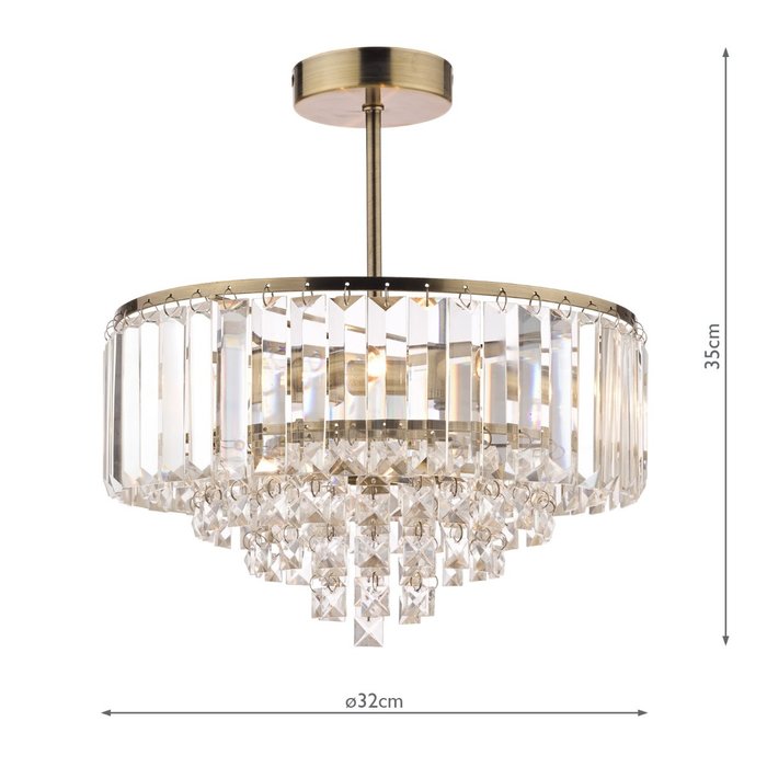 Vienna - Crystal & Brass Semi Flush Fountain Feature Ceiling Light - 3 Light - Laura Ashley