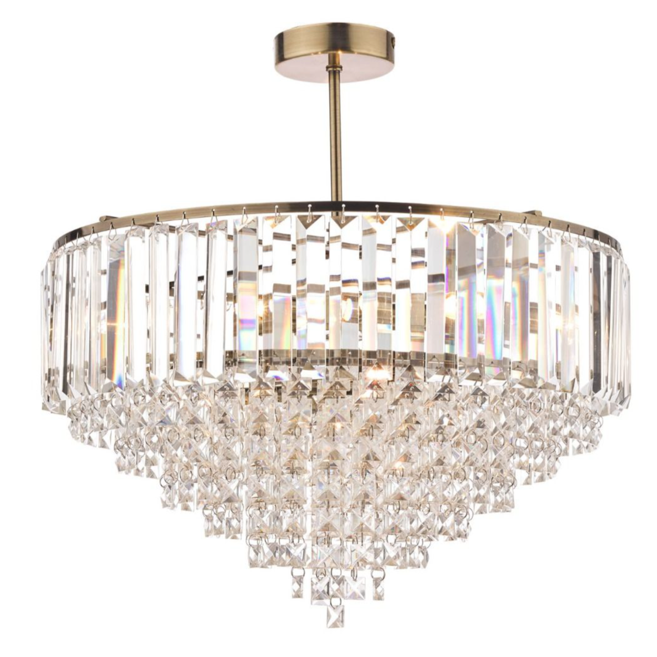 Vienna - Crystal & Brass Semi Flush Fountain Feature Ceiling Light - 5 ...