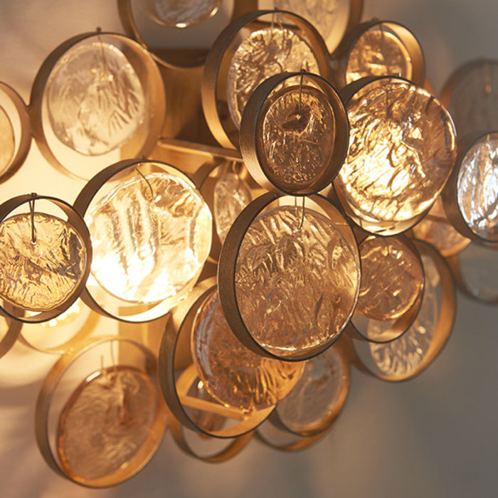 Middleham - Antique Gold Wall Light with Clear and Amber Glass Details