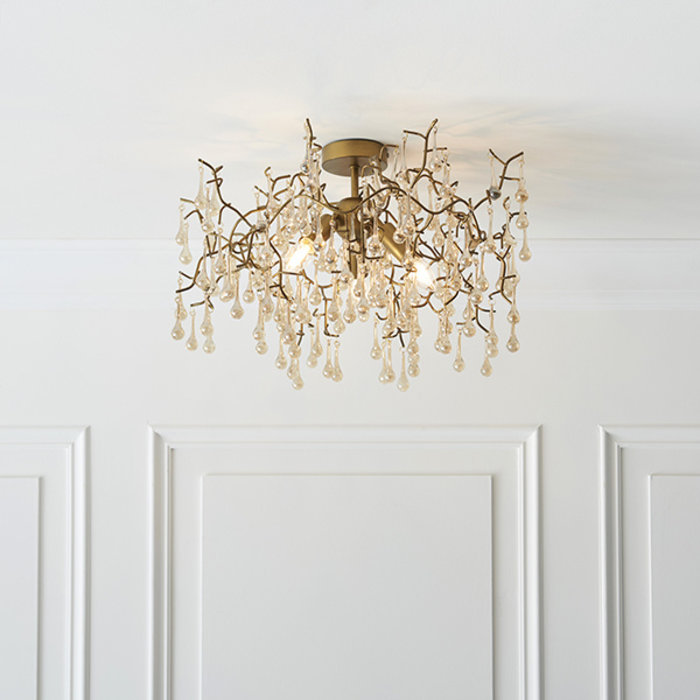 Bedale - Champagne Glass Tree Branch Semi Flush Ceiling Light - Aged Gold